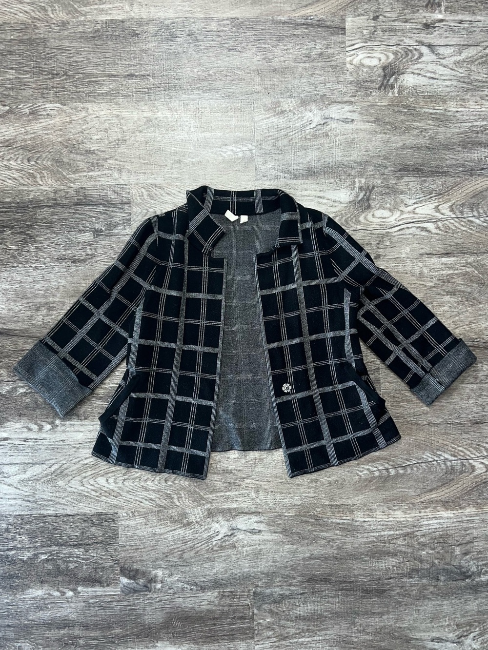 MOTH by Anthropologie Black and Gray Plaid Sweater Cropped Blazer Women’s Medium